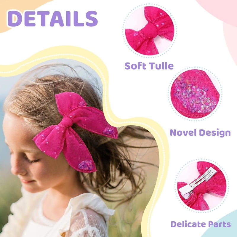 C.N. 6 PCS Tulle Hair Bows for Girls, Toddler Bows with Glitter Star Alligator, Colorful Hair Barrettes Wedding Hair Accessories for Baby Girls Infants Toddler Teens Party (Type B) - Image 5